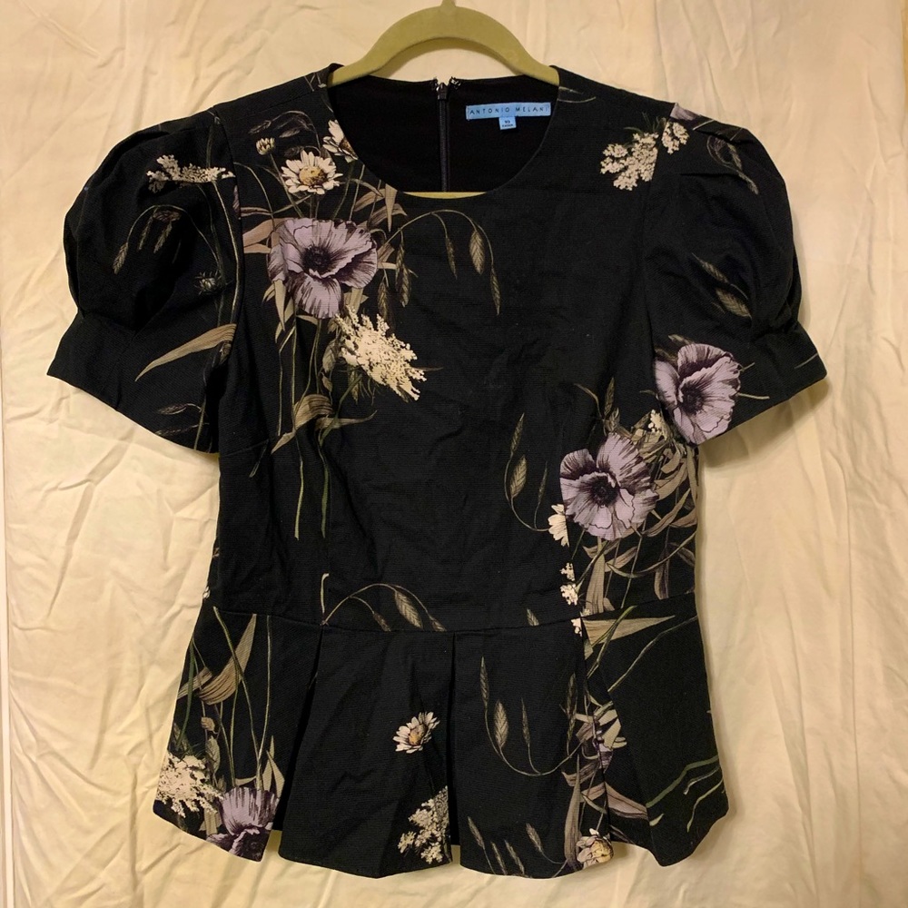 Puffed Sleeve Peplum Floral Top